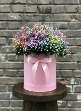 Цветочная композиция из Гипсофила и Розы в шляпной коробке в Калининце