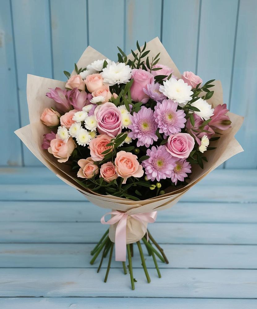 Букет цветов из: Хризантемы, Розы и Альстромерии в Калининце