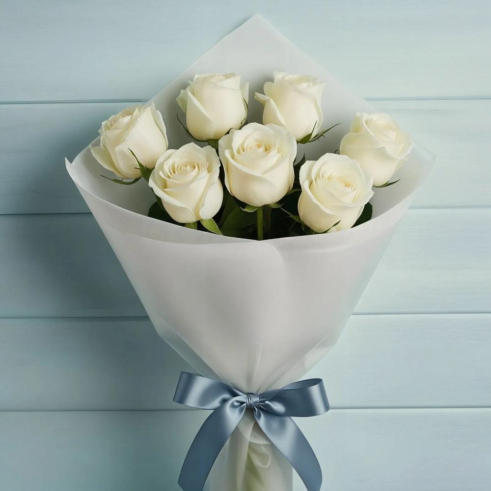 Букет 7 Белых роз Эдлесс Лав в Калининце