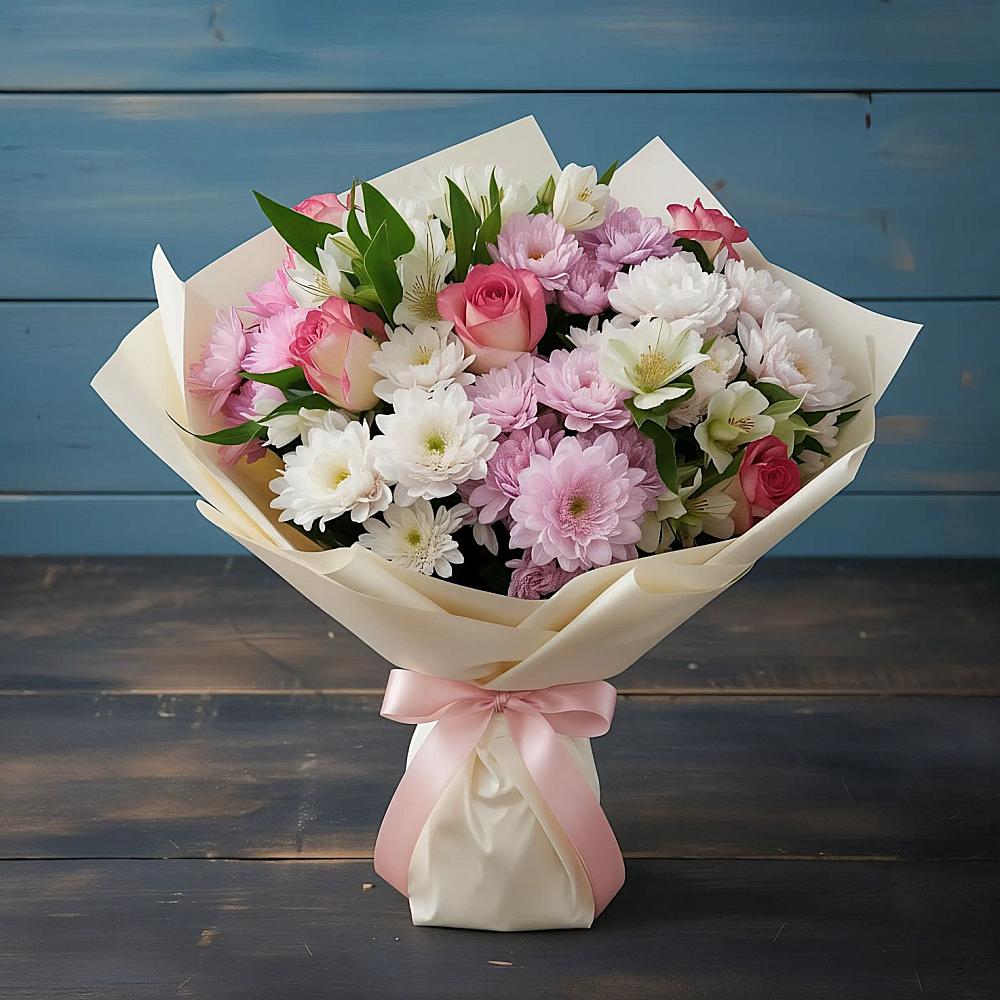 Букет цветов из: Хризантемы, Альстромерии и Розы в Калининце